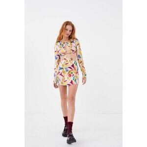 For Love & Lemons Mini Dress Thora Long Sleeves Keyhole Side Cutouts Floral‎ (L)